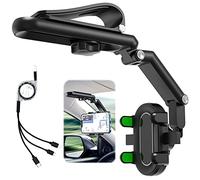 DOUBFIVSY Support Telephone Voiture + 3 en 1 Câble USB, 360° Rotation Support Voiture Réglable, Support de Téléphone Universel pour Pare Soleil Rétroviseur, Support Voiture pour Téléphones de 4''-7"