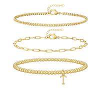 doubgood Bracelets dorés pour femme, bracelet délicat avec initiale de A à Z, ensemble de bijoux empilables pour la fête des mères, la Saint-Valentin, 6.2INCHES, Cuivre, Pas de gemme