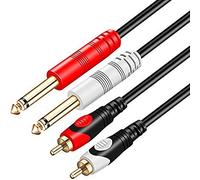 Double 1/10,2 cm TS 2 x 6,35 mm Mono Jack mâle vers Double RCA mâle câble Audio, Tan QY pour Phono Micro Mélangeur amplificateur, câble RCA Audio Câbles, câble d'interconnexion 3M/10Ft