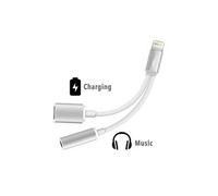 Double adaptateur prise jack/lightning pour iphone 8 audio 3. 5mm cable 2 en 1 chargeur apple (argent)