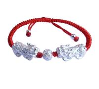 Double amulette Feng Shui en Argent Naturel, de guérison des Chakras, amulette Bouddhiste en Perles tissées à la Main, Cordon Rouge, Attire la Protection de la Richesse, Authentique, 19 mm