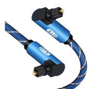 Double Angle Droit Câble Audio Optique Câble Toslink 90 degrés Cable Optique Coudé Audio tressé en Nylon Câbles Toslink pour Barre de son, TV, DVD, Haut-parleur (Azul, 1 m)