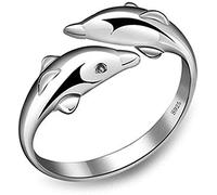 Double anneau avec dauphins, anneau réglable ouvert, bijoux, pendentifs, anniversaire, pour femmes, adolescentes, filles/garçons/femmes/hommes/demoiselle d'honneur Durability