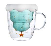 Double arbre de Noël en verre avec couvercle résistant aux enfants 300 ml tasse à lait haute température en borosilicate transparent pour café couvercle pour boissons chaudes