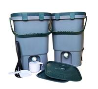 Double bac à compost Bokashi avec 1 kg de son Bokashi - 2 bacs de compostage d'intérieur de 15 L, complet avec robinets intégrés faciles à tourner, couvercles hermétiques et accessoires sans odeur