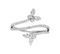 Double Bague Papillon Argent Zircon Mariage Bague de Fiançailles Cadeau Bijoux pour Femmes Forme de Papillon Strass Bague Taille 6 10 Anneaux d'État, 8, Cuivre, Aucune pierre précieuse