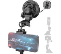 Double Ball Joint Car Phone Holder Suction Cup Diameter 90 mm Diameter Supports 1.5 kg for Windshield, Sunroof, Door Window, Sports Action Cam Smartphone GoPro iPhone Travel Vlog