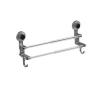 Double barre porte-serviettes réglable à ventouse pour salle de bain ou cuisine, amovible, sans perçage, en acier inoxydable, pour serviettes, gants de toilette, carrelage, verre et miroirs (gris)