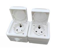 Double base extérieure IP54, 16 A, 250 V, couleur blanche, idéale pour les installations extérieures, étanche à l'eau et à la poussière, parfaite pour garantir des connexions électriques sûres et
