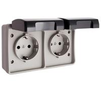 Double base fixe étanche IP44 avec chape, idéal pour les installations électriques en extérieur et dans les environnements humides.