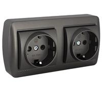 Double base Schuko 2P+T graphite murale, idéale pour les installations électriques intérieures et extérieures, offre une connectivité sûre et efficace.
