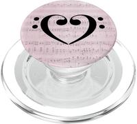 Double Bass Clef Heart Vintage Soft Pink Partition Bassist PopSockets PopGrip pour MagSafe