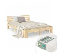 Lit double 140x200 marron matelas et sommier à lattes Marron G