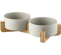 Double bol en bois en céramique gris 2x400 ml