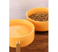 Double Bol en Céramique pour Chats et Chiens - Gamelle Design pour Nourriture et Eau avec Récipient pour Croquettes (Jaune, 2 Bols)