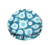 Double bonnet de bain étanche beauté bleu chrysanthème fleurs mer s'épanouir feuille étamine réutilisable mode chapeau de douche pour femmes beauté, bain cheveux spa, maison hôtel voyage utilisation