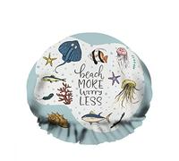 Double bonnet de bain imperméable à l'eau ange poisson clown poisson maure idole étoiles de mer plage réutilisable mode chapeau de douche pour femmes beauté, bain cheveux spa, maison hôtel voyage ut