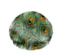 Double bonnet de bain imperméable à l'eau belle plume de paon couleur feuille art nature vert réutilisable mode chapeau de douche pour femmes beauté, bain cheveux spa, maison hôtel voyage utilisatio