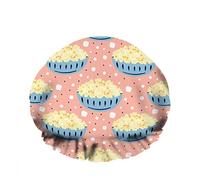 Double bonnet de bain imperméable à l'eau bleu bol popcorn collations dessin animé coloré plat jaune réutilisable mode chapeau de douche pour femmes beauté, bain cheveux spa, maison hôtel voyage uti