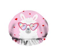 Double bonnet de bain imperméable à l'eau bonnet de douche tête de lama heureux arc-en-ciel lunettes de soleil coeurs dessin animé mignon chapeau de douche mode réutilisable pour femmes beauté, bain