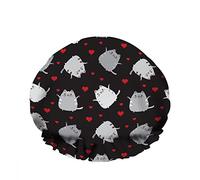 Double bonnet de bain imperméable à l'eau chatons rayés coeurs dessin animé mignon chat visage drôle réutilisable mode chapeau de douche pour femmes beauté, bain cheveux spa, maison hôtel voyage uti
