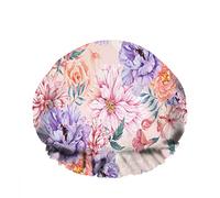 Double bonnet de bain imperméable à l'eau chrysanthème pivoine aquarelle rose fleurs épanouies belles couleurs réutilisables chapeau de douche mode pour femme beauté, bain cheveux spa, maison hôtel