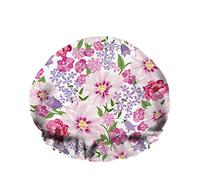 Double bonnet de bain imperméable à l'eau fleur rose rose feuille beau bouquet plante s'épanouir réutilisable mode chapeau de douche pour femmes beauté, bain cheveux spa, maison hôtel voyage utilisa
