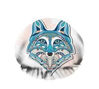 Double bonnet de bain imperméable à l'eau Fox Art Icon Mask Ornate Stripe Cartoon Head Réutilisable Fashion Shower Hat for Women Beauty, BathHair Spa, Home Hotel Travel Use