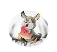 Double bonnet de bain imperméable à l'eau mignon dessin animé lapin fermer les yeux manger pastèque rouge chapeau de douche de mode réutilisable pour les femmes beauté, bain cheveux spa, maison hôte