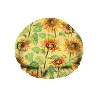Double bonnet de bain imperméable à l'eau rétro fleur jaune tournesol s'épanouir belle branche réutilisable mode chapeau de douche pour femmes beauté, bain cheveux spa, maison hôtel voyage utilisati