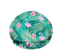 Double bonnet de bain imperméable Hylaea Flamingo Feuilles vertes Oranges Nature Plant Art Réutilisable Mode Chapeau de douche pour femme Beauté, BathHair Spa, Home Hotel Travel Use