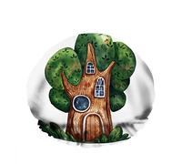 Double bonnet de douche étanche pour le bain Tree HouseGnome Cottage Oak Windows Réutilisable Mode Chapeau de douche pour les femmes Beauté, BathHair Spa, Home Hotel Travel Use