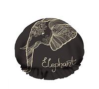Double bonnet de douche imperméable à l'eau noir animal éléphant d'afrique mot main art fleur réutilisable mode chapeau de douche pour femmes beauté, bain cheveux spa, maison hôtel voyage utilisatio