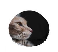 Double bonnet de douche imperméable pour le bain mignon beau chat regardant vers l'avant barbe regard moustache réutilisable mode chapeau de douche pour les femmes beauté, bain cheveux spa, maison h