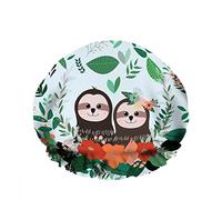 Double bonnet de douche imperméable pour le bain mignon paresseux couple debout tropical botanique s'épanouir arbres réutilisable mode chapeau de douche pour les femmes beauté, bain cheveux spa, mai