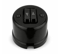 Double bouton poussoir rétro en porcelaine - Tout-en-un - Série QR1 - Noir