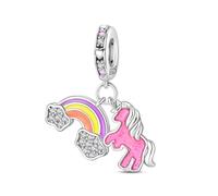 Double breloque poney, breloque pour bracelet, compatible avec le collier bracelet pandora