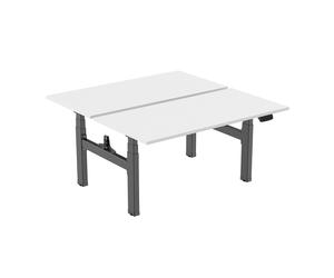 Double bureau motorisé assis-debout 150x75cm Plateaux blancs/Pied noir
