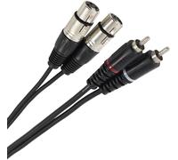 double câble instrument équipé de 2x XLR femelle 3 broches vers 2x Cinch (RCA). Signal asymétrique. Prise audio stéréo. Longueur du câble audio 60cm Noir