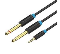 Double Câble Mono 6.35mm, Vention Câble Audio Jack 3.5mm vers Double 6.35mm Mâle vers Mâle Mono Câble Y Splitter pour Haut-parleurs, Mélangeur, Enregistreur, Ordinateur portable, Amplificateur (5M)
