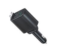 Double câble rétractable de type C pour voiture - Adaptateur de charge rapide 90 W - Compatible USB - Pour téléphones, tablettes, ordinateurs portables - Chargeur de voiture rétractable avec double