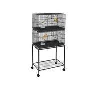 Pawhut – Cage à oiseaux sur pied volière double 77x46x164 cm acier noir double mangeoires roulettes
