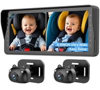 Double caméra de voiture pour bébé pour 2 enfants - Écran HD de 17,5 cm avec éclairage ambiant, caméras de vision nocturne rotatives, installation facile, idéale pour les parents, grands-parents,