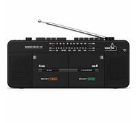 Double Cassette Deck Recorder with FM/SW/MW Radio, MP3/USB/TF Playback & One-Touch Recording