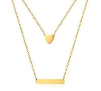 Double chaîne En Acier Inoxydable Plaqué Or Horizontal Bar Coeur