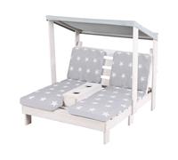 Double chaise longue en bois massif fsc® + 4 coussins et pare soleil gris / motif étoiles TU