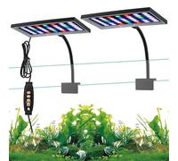 Double Channel Clip on Aquarium Éclairage, 24W Full Spectrum Lampe Aquarium, Éclairage Aquarium LED, Spectrum Led Light, 10 Niveaux de Luminosité Réglables, 7 Couleurs pour Poisson et Plantes