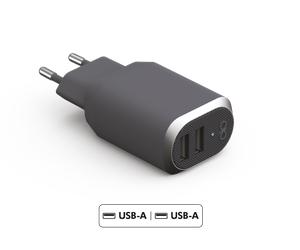 Double Chargeur maison USB A+A 4.8A (2.4+2.4A) IC Smart Garanti à vie Gris Force Power