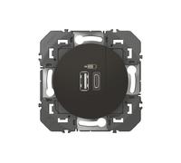 Legrand Prise double chargeur dooxie USB-A + USB-C 3A/15W – Conforme CEE – Repiquage 2P+T Noir