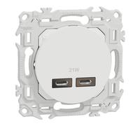 Schneider Chargeur USB-C Odace - 21W Power Delivery - Blanc - Double prise